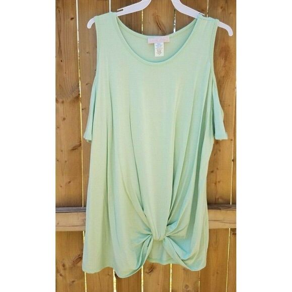 Sage Green Cold Shoulder Top Front Twist Knot Women's Small - Picture 1 of 6